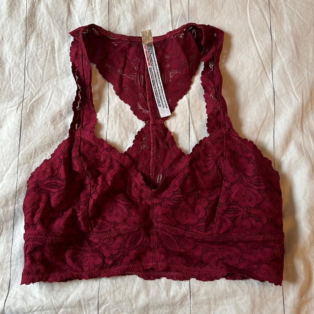 Free People Racerback Lace Bralette - Dark Red